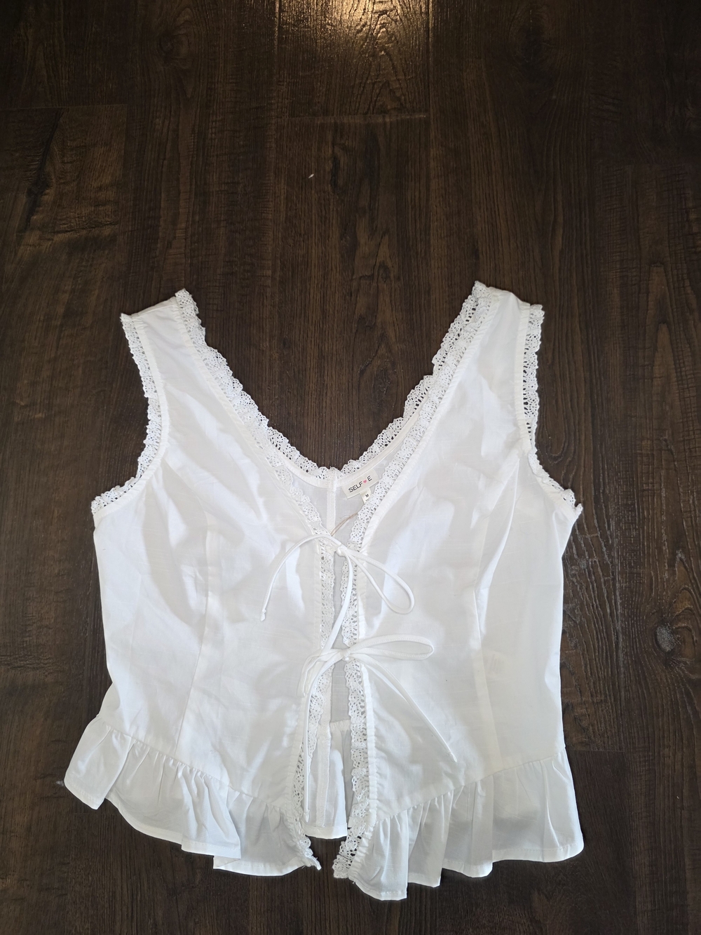 Lace Tie Cover Tank Top - White